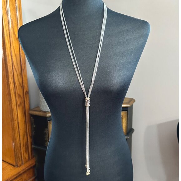 Chico's Necklace Jewlery Statement 30" Adjustable Silver Tone Multistrand Y Drop - Picture 1 of 6